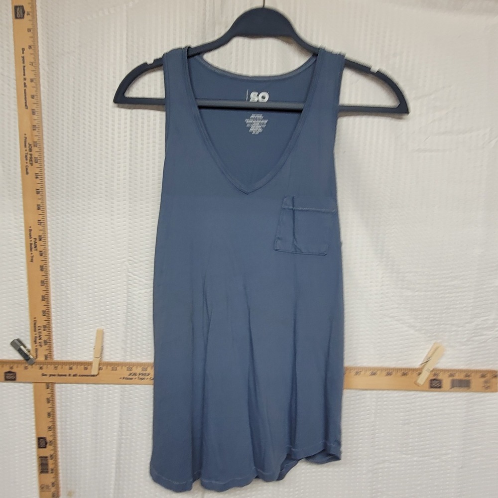 SO Goods for Life Womens V-Neck Pocket Tank Top Blue Size M 100% Cotton